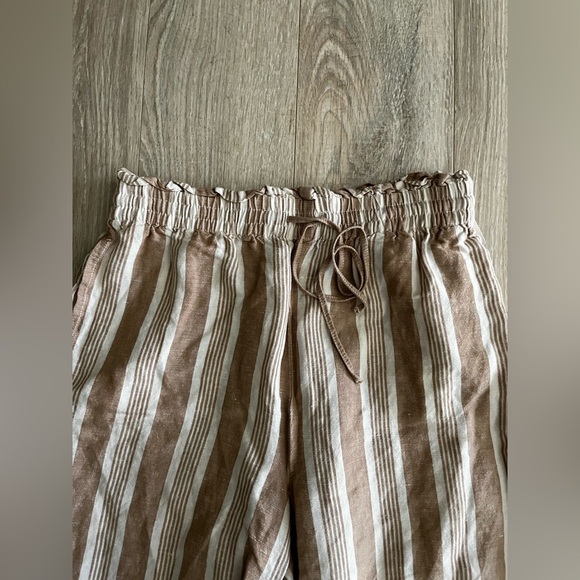Madewell Women’s Smocked Huston Pull-On Crop Pants in Brown Stripe - Small - Picture 3 of 11